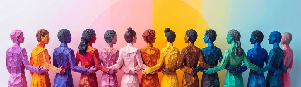 Array of figures of all colors facing each other