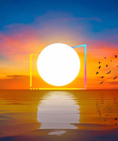 EY graphic with sunrise over the ocean