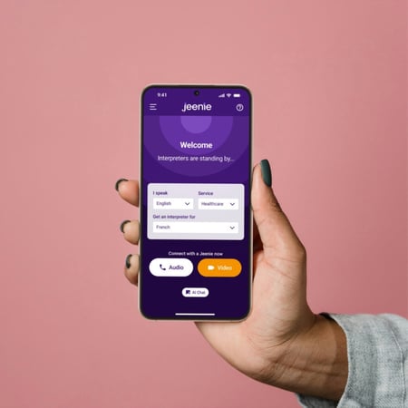 Jeenie interpreting home screen-in hand on mobile phone