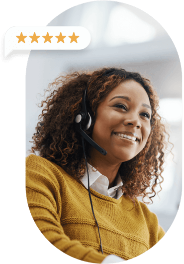 Smiling interpreter with 5 stars in comment