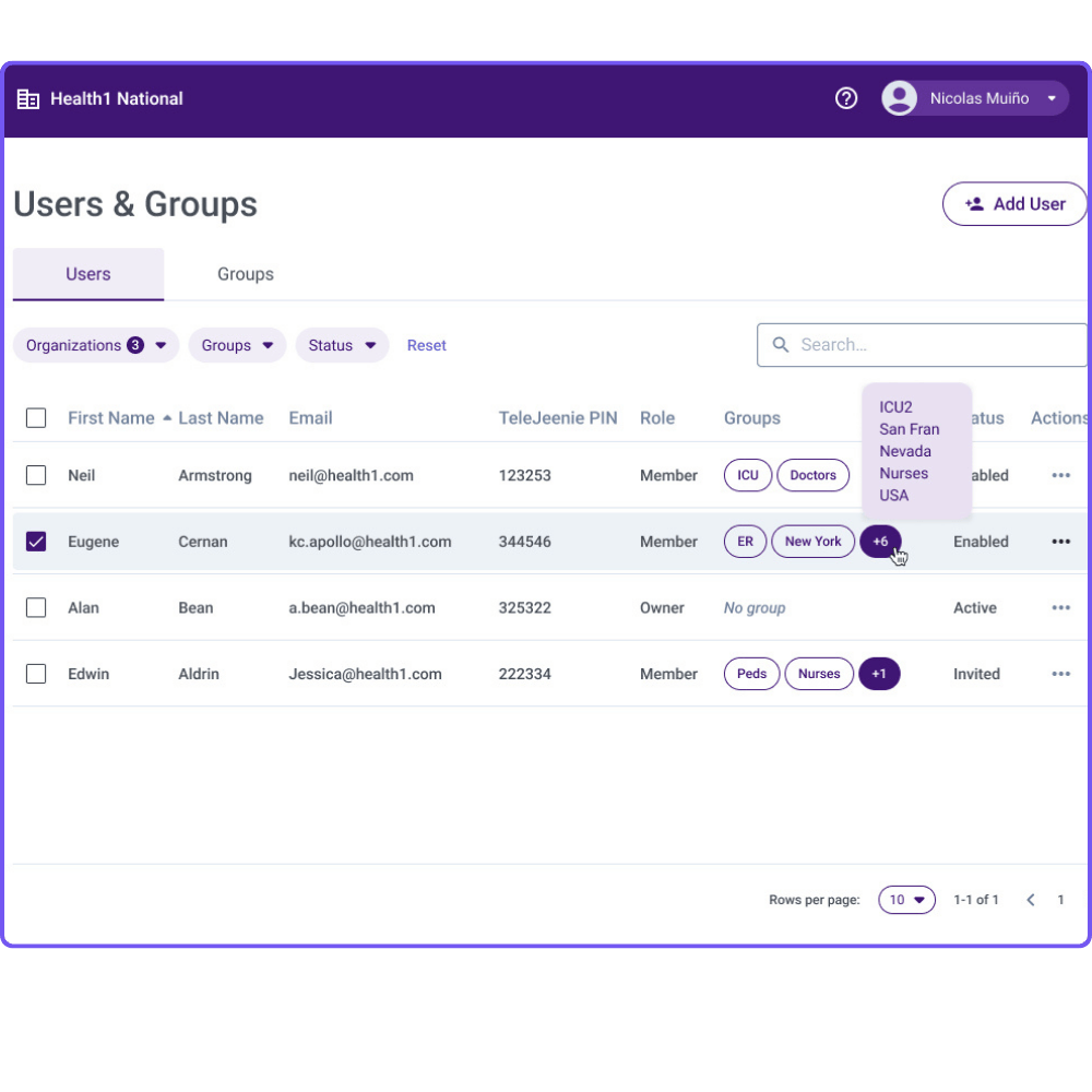 users and groups screen - manage users