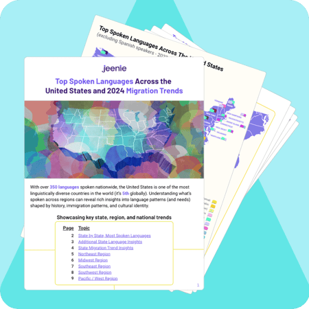 the top spoken languages and migration trends report spread on vibrant background