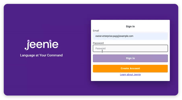 Jeenie Zoom app - jeenie login screen