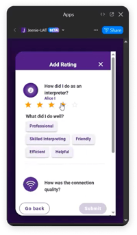 Screenshot-jeenie Zoom app call ratings screen