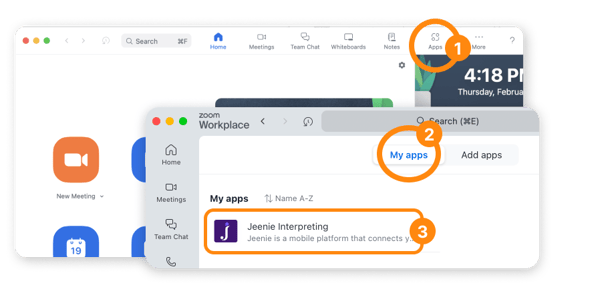 Screenshot-opening Jeenie app in zoom marketplace