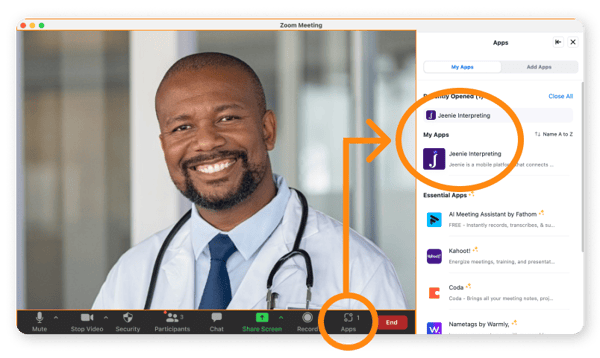 screenshot - get to jeenie for zoom in my apps