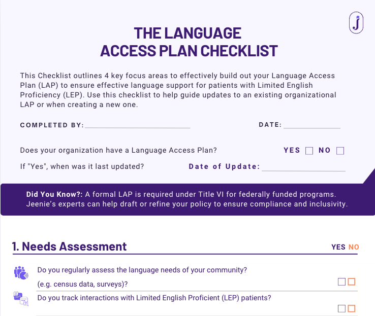 Language Access Plan checklist overview screenshot