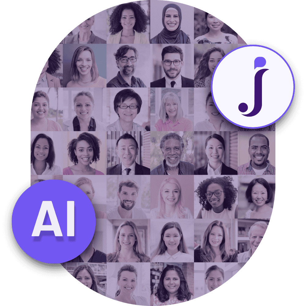 diverse headshots scope of people using jeenie AI graphic