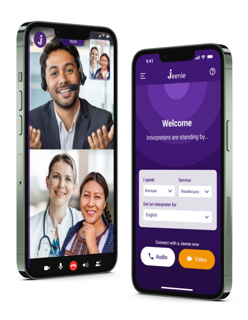 Angled mobiles jeenie live achi interpreter with doctor