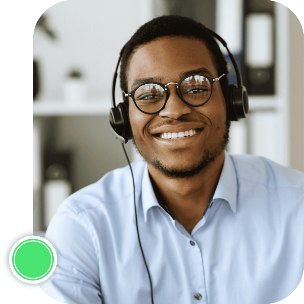 professional Swahili interpreter smiling at camera